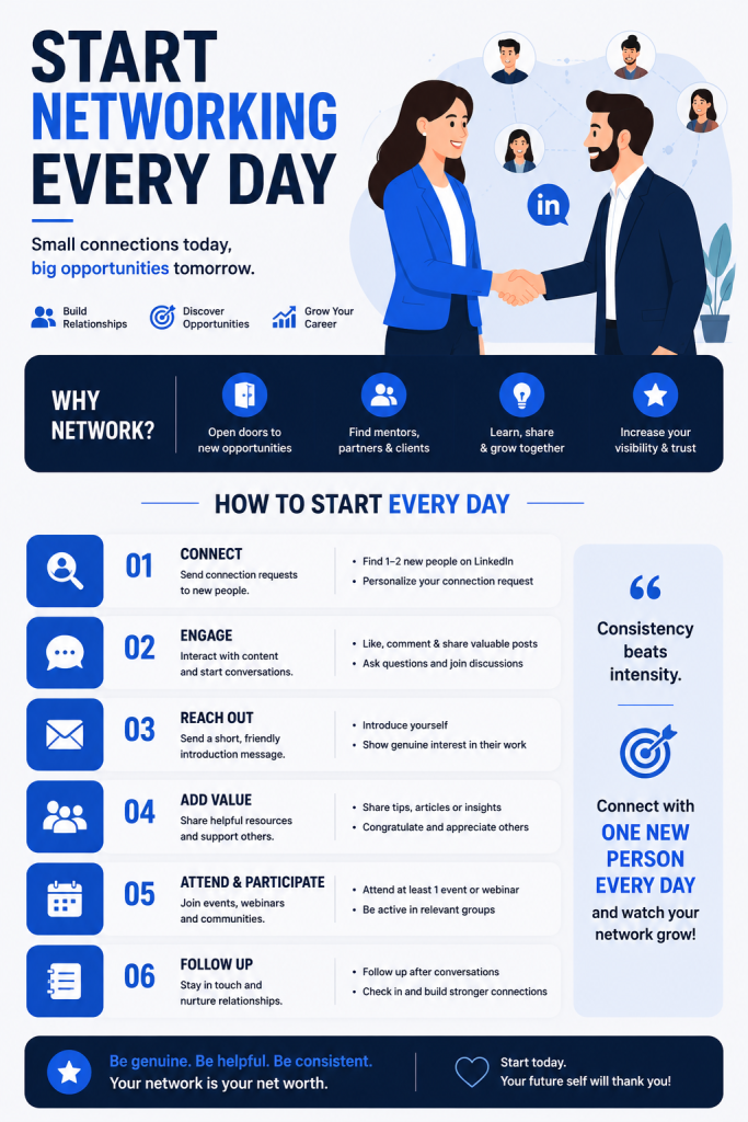 Networking, start networking. every day, How to get your first freelance marketing client