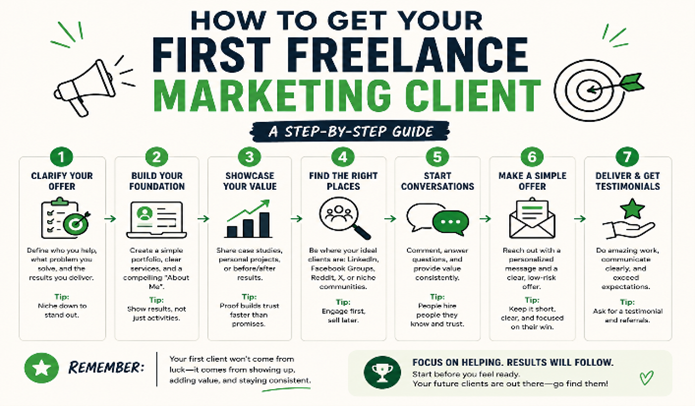 Freelance marketing client, How to get your first freelance marketing client
